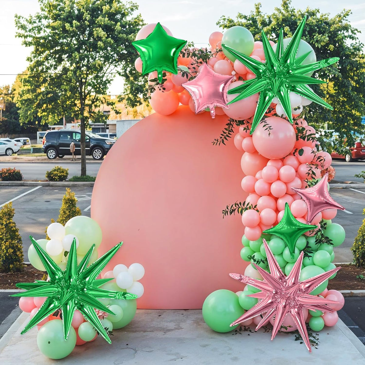 Pink Green Star Balloon,16Pcs Star Foil Balloons Set with 22Inch Explosion Spike Cone Balloons and