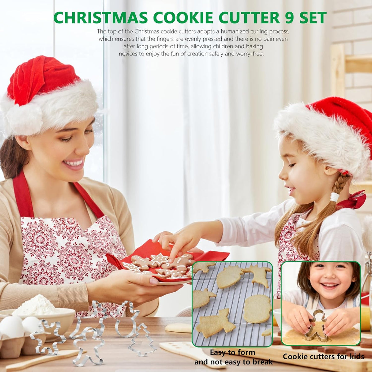 Christmas Cookie Cutters Set- 9 Piece Stainless Steel Winter Holiday Metal Shapes-Christmas tree