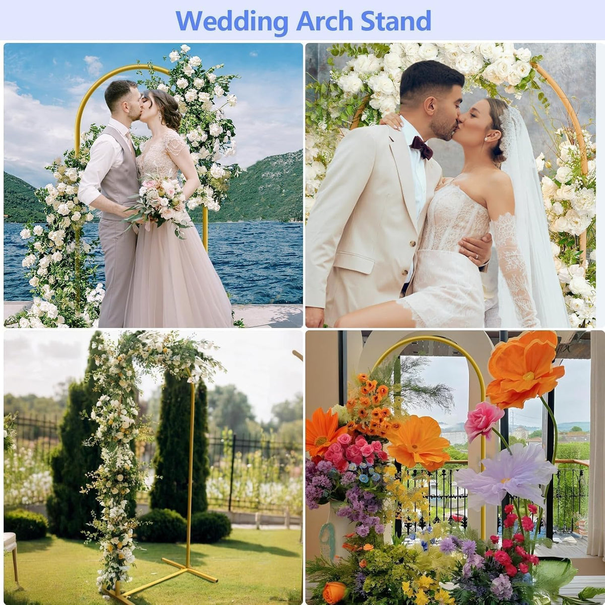 6 ft Arch Backdrop Stand, Wedding Arch Frame, Stable Metal Background Stand with Square Base Ground