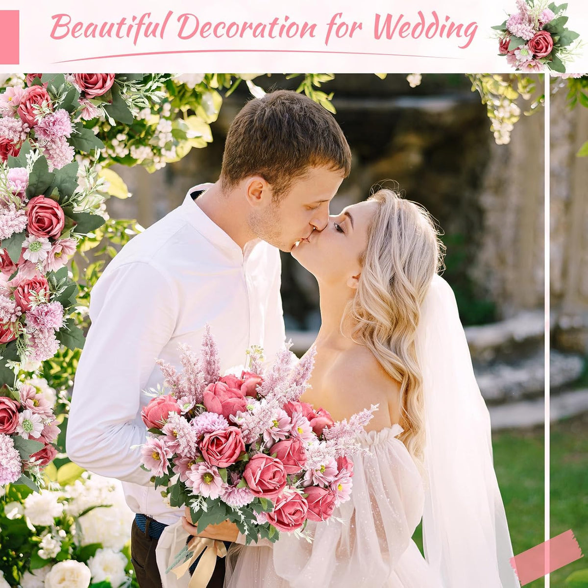 Zeyune 8 Pcs Wedding Silk Flowers Fake Silk Flowers Faux Bouquet Hydrangea Bouquets for Wedding