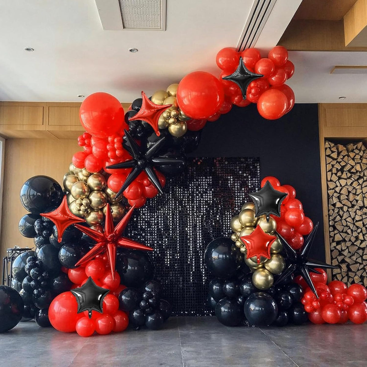 Red Black Star Balloon,16Pcs Star Foil Balloons Set with 22Inch Explosion Spike Cone Balloons and