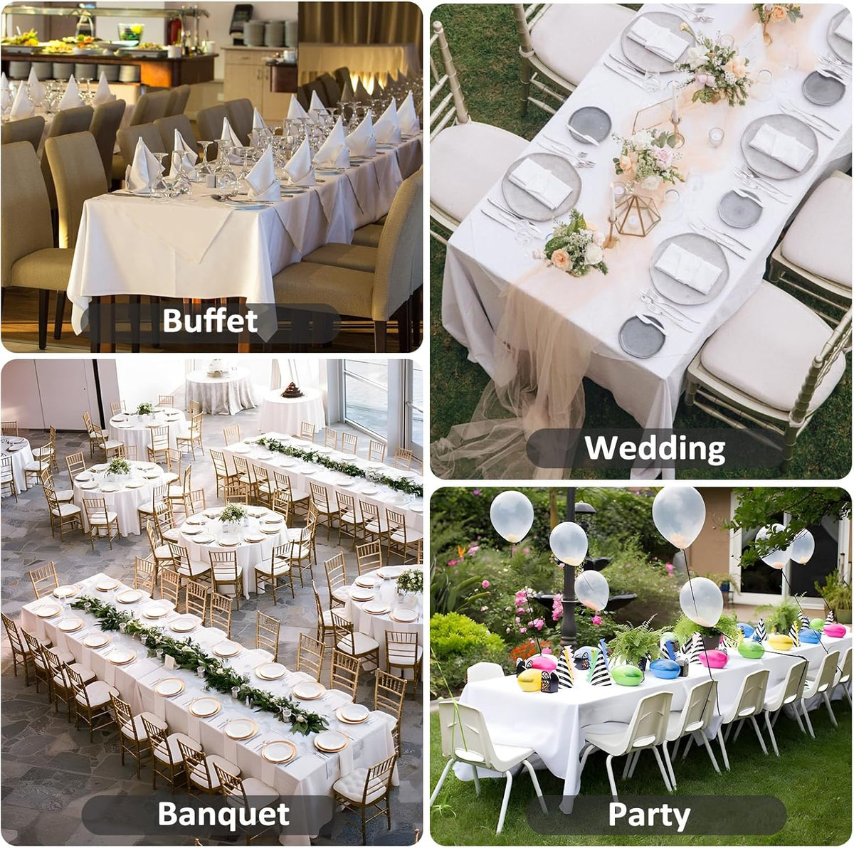 8 Pack White Table Cloth 60 x 126 Inch Rectangular Tablecloths for 8 Foot Rectangle Tables, Wrinkle