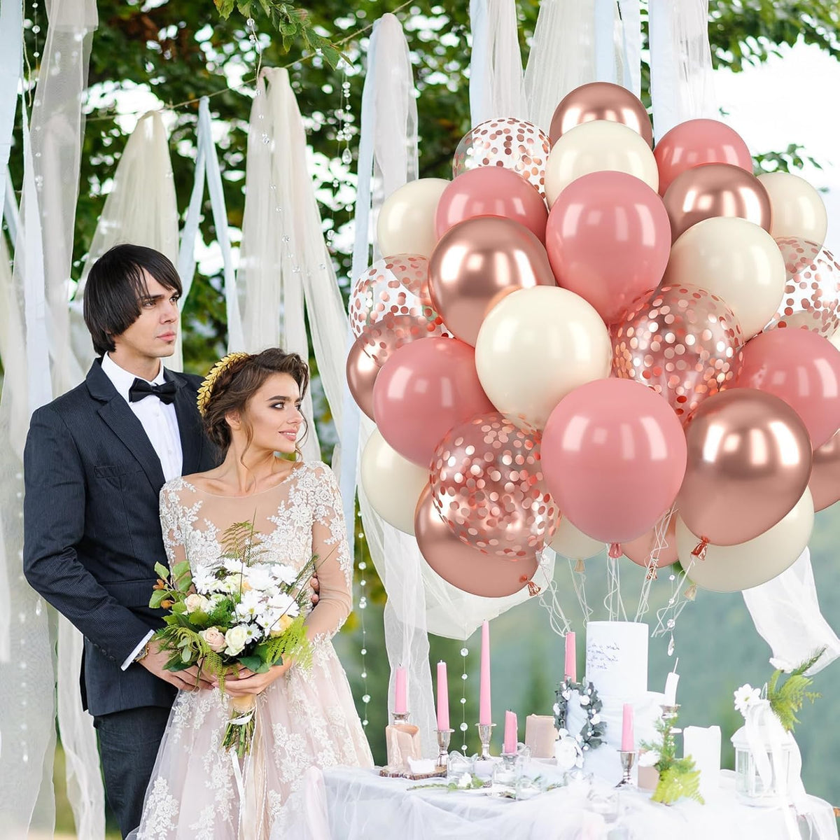 Paready Dusty Pink Balloons, 50 Pcs Retro Blush Pink White Balloons, 12 Inch Metallic Confetti Rose