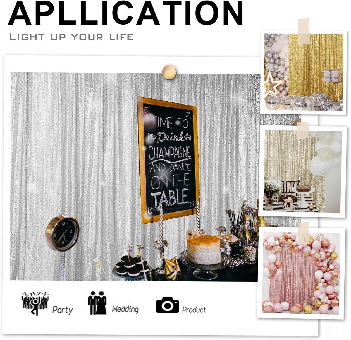 Hahuho Gold Sequin Backdrop Curtain, 4PCS 2FTx8FT Glitter Backdrop Curtain for Parties, Christmas