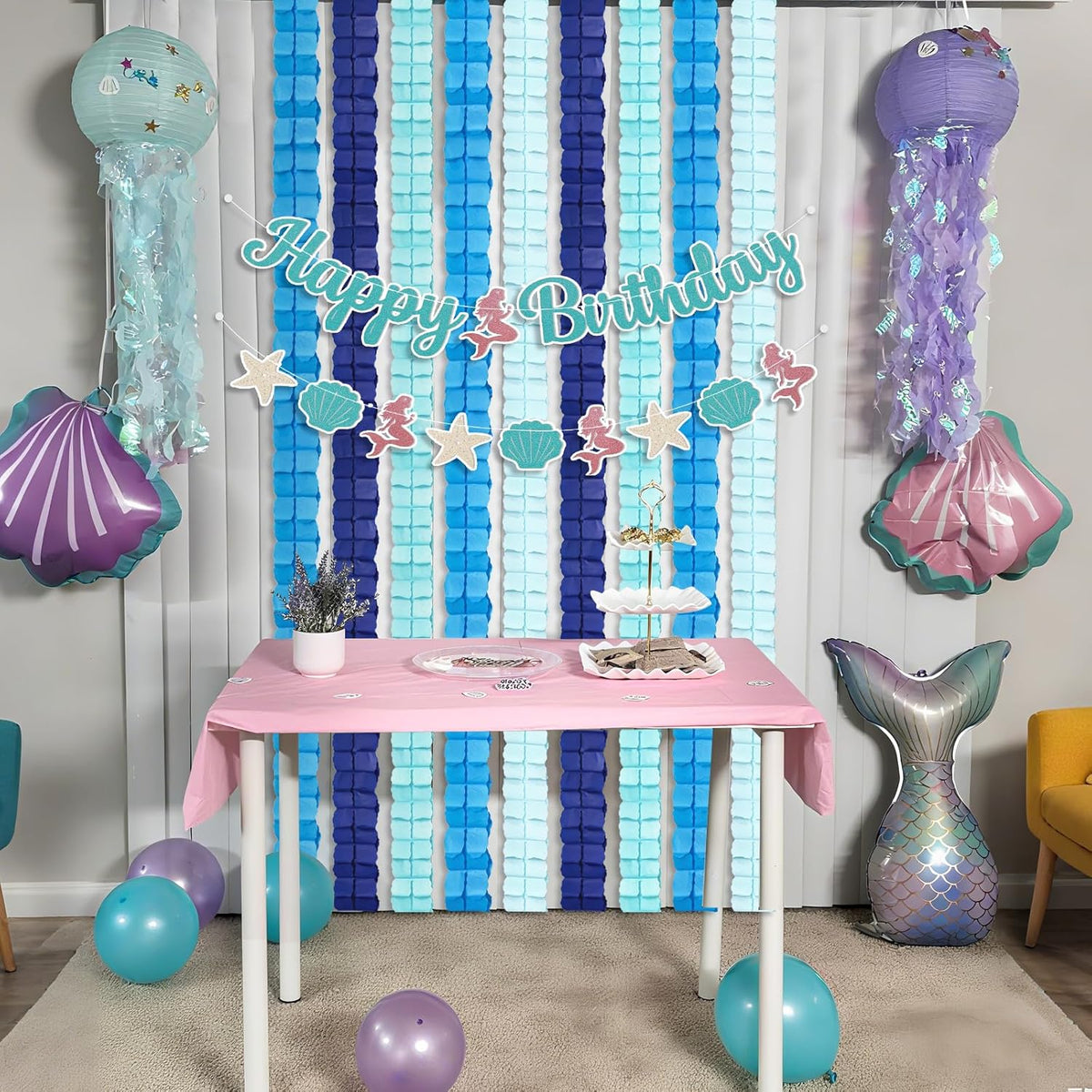 12Pcs Blue Party Decorations, Hanging Blue Streamers Garland for Women Boys Men Birthday Baby