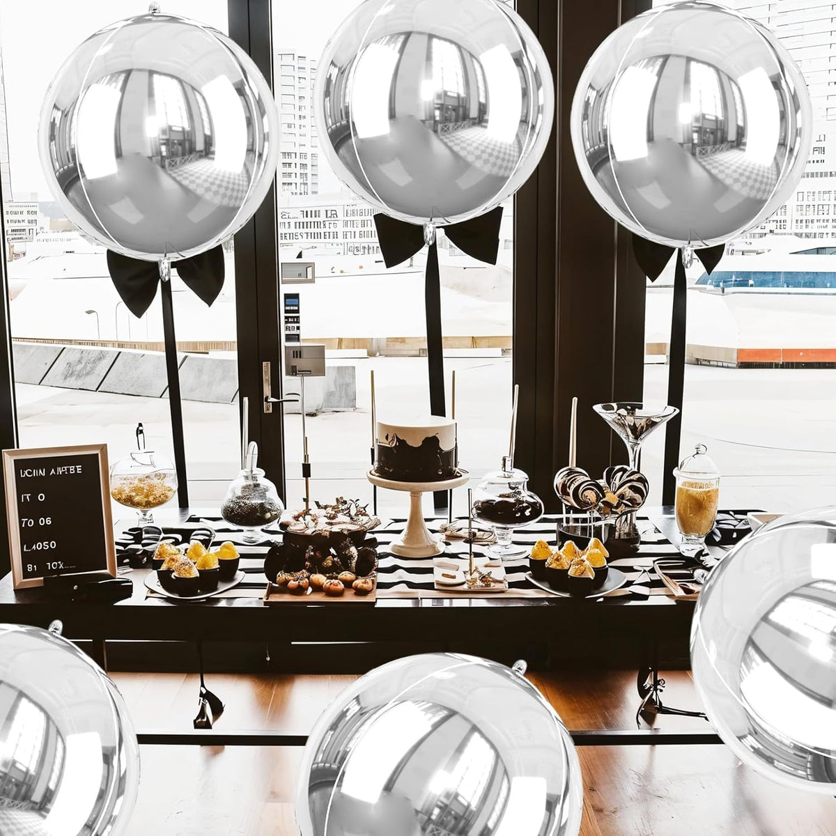 Giant 4D Foil Balloons, 6Pcs Large Metallic Silver Round Balloons, 22 Inch Big Round Foil Balloon