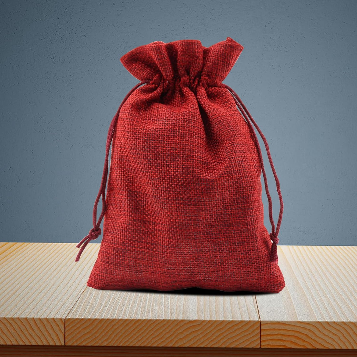 ZOENHOU 50 Packs 5 x 7 Inch Large Burlap Bags with Drawstring, Durable Wine Red Jute Drawstring