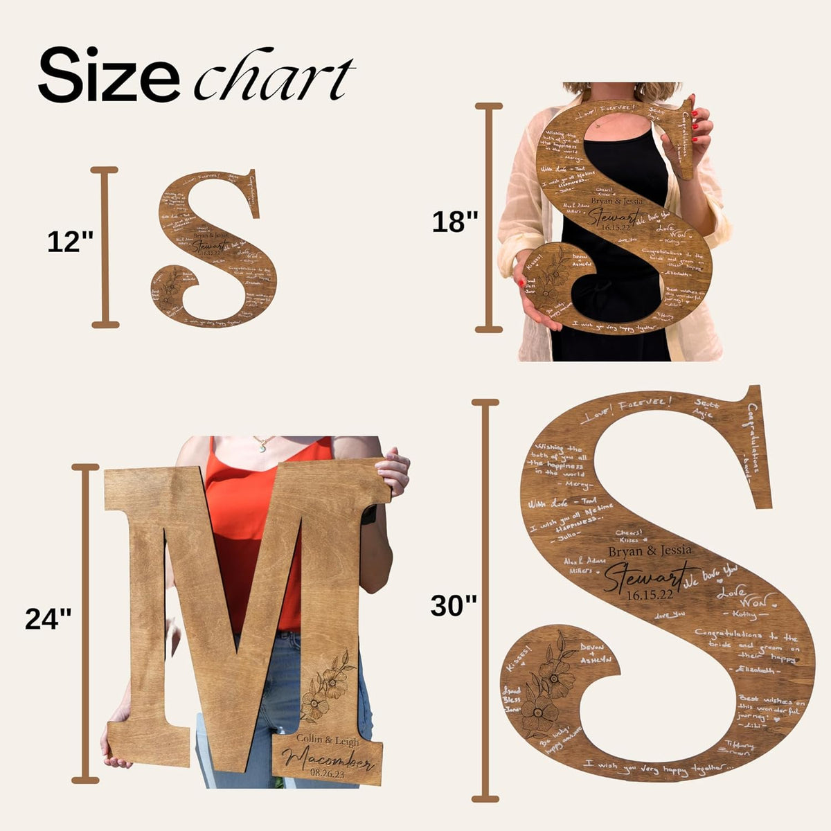 Wedding Guestbook Sign for Couple - Personalized Round Wooden Sign with Initial Letter, Rustic