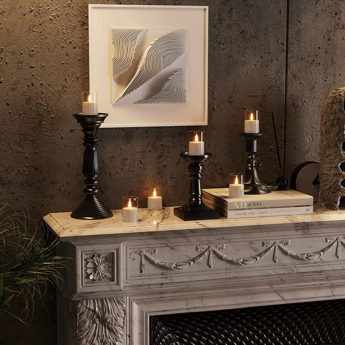12Pack Flickering Flameless LED Candles with Timer, Battery Powered - Small Pillar & Votive, Clear