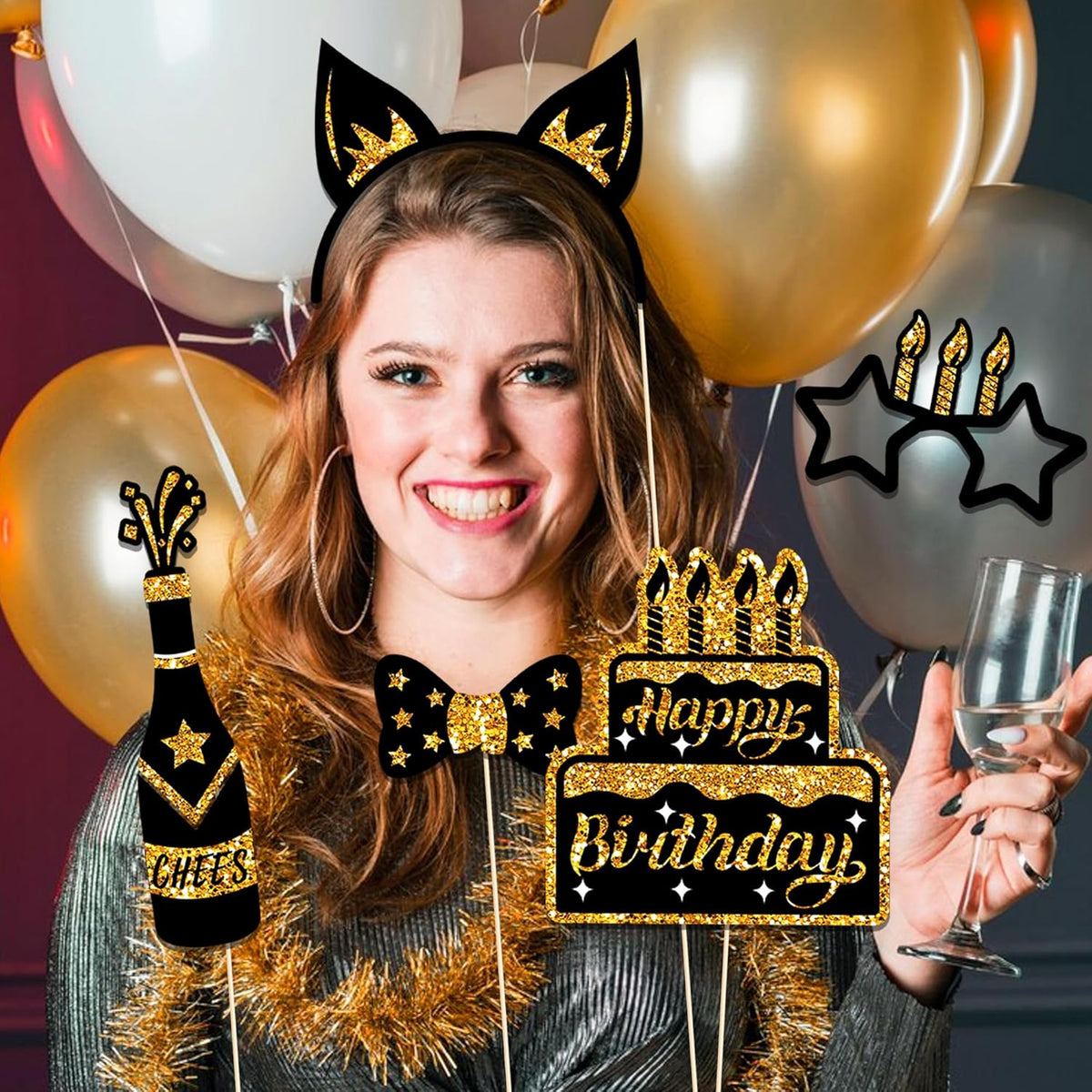 36 PCS Birthday Photo Booth Props Party Supplies Holiday Picture Decorations Photo Booth Props for
