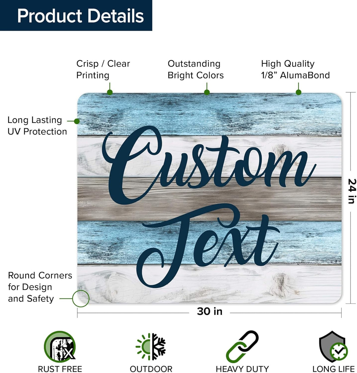 Custom Sign, Custom Street Sign, 11 Font Colors, 13 Font Styles, 4 Hole Options, 22 Sizes, 24x30