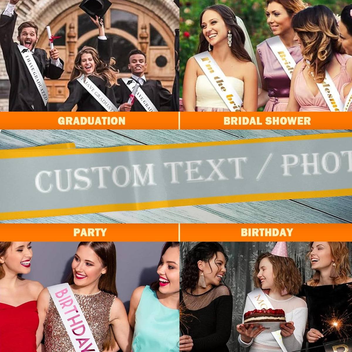 Custom Sash,Personalized Birthday Sash with Text Photo,Customized Bachelorette Sash Quote Sash