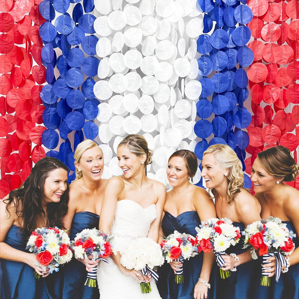 192Ft Royal Blue Red White Party Decorations Big Circle Dots Tissue Paper Backdrop Streamer Garland