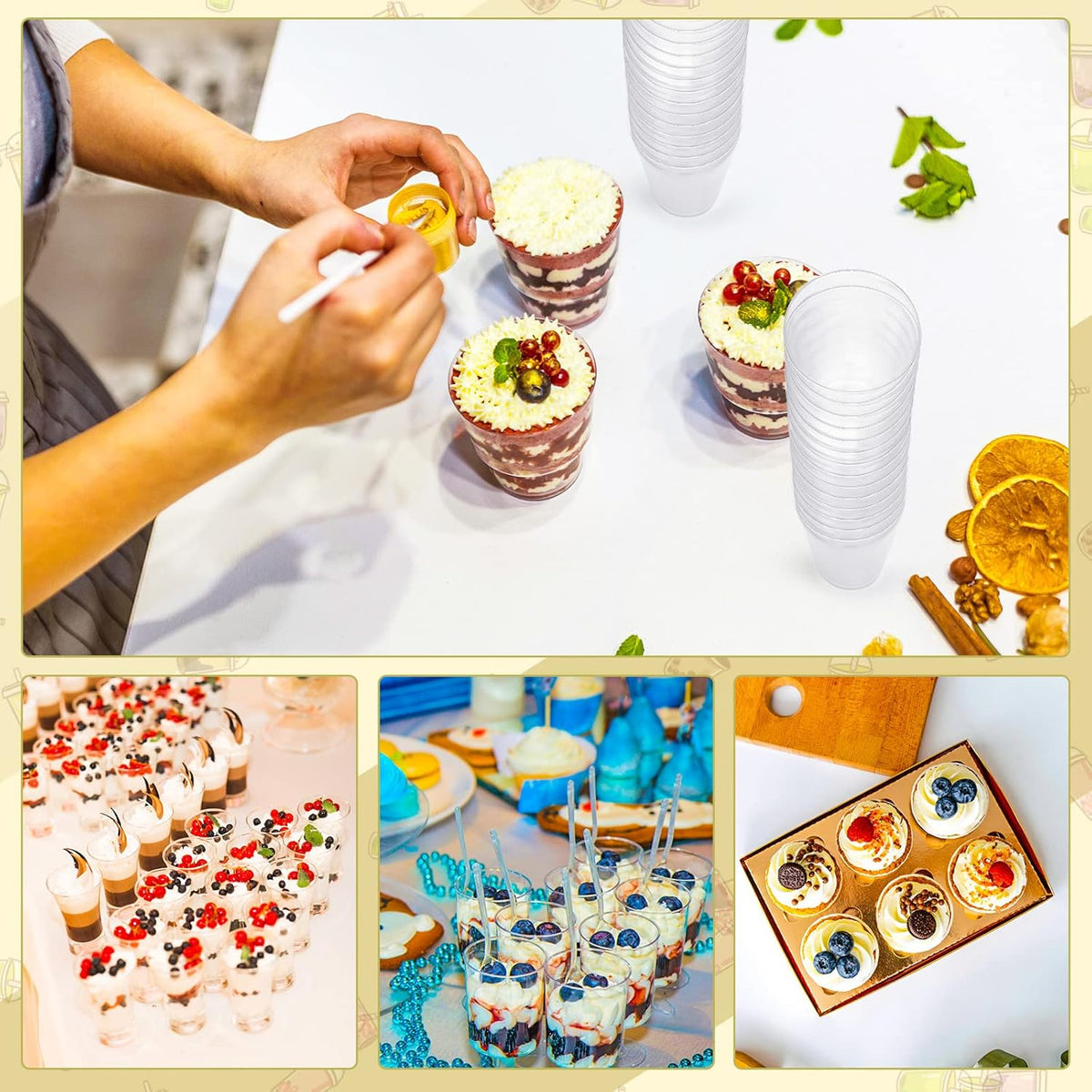 CHENGU 3 Oz Dessert Cups with Spoons Mini Shooter Cups Small Round Tableware for Parfait Appetizer