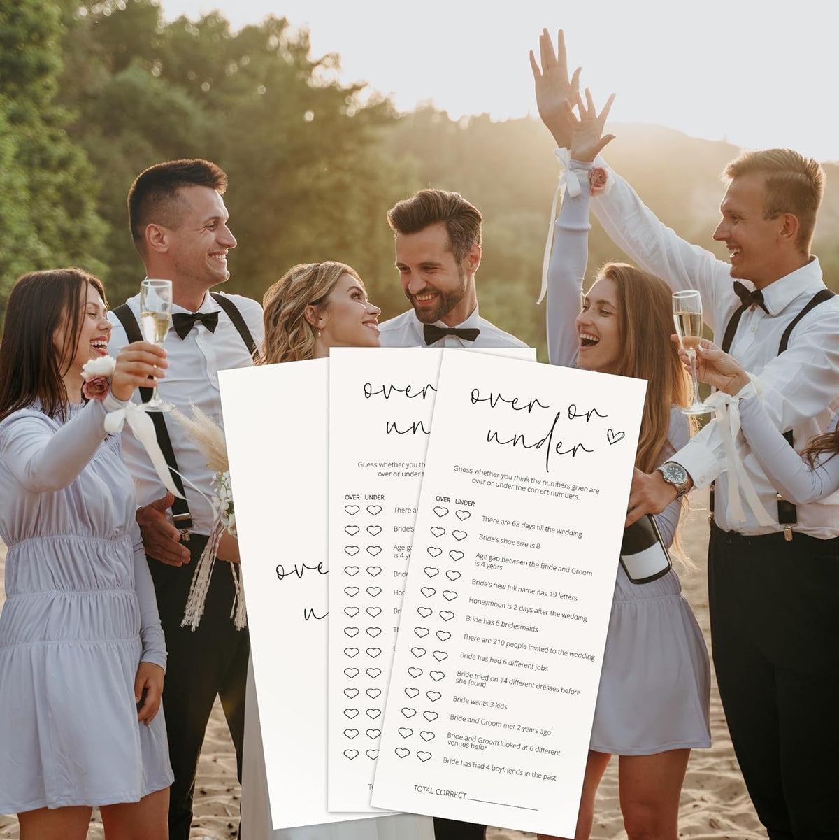 Bridal Shower Games, Over or Under, 25Pcs 4x9inch Minimalist White Double-Sided Bridal Game Cards