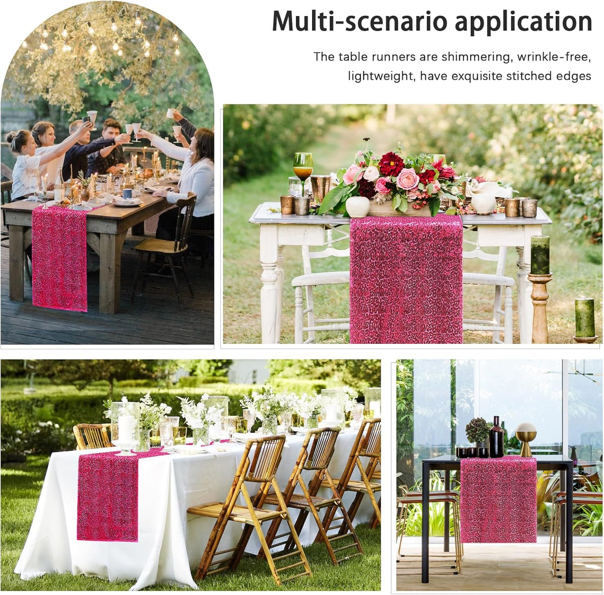 6 Packs 12 x 72 inches Sequin Table Runner, Hot Pink Glitter Table Runner for Birthday Party