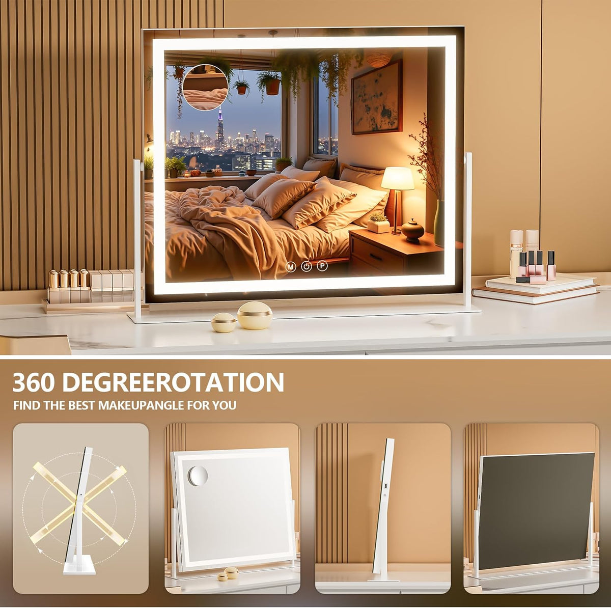 Vanity Mirror with Lights, 30'' x 22'' Lighted Makeup Mirror, Touch Screen with 3-Color Lighting