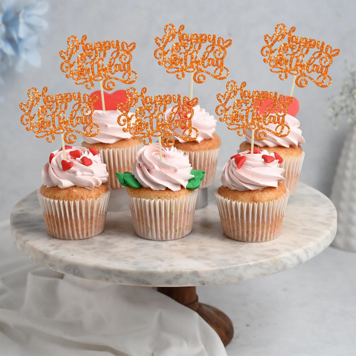Gyufise 24Pcs Happy Birthday Cupcake Toppers Glitter Happy Birthday Cupcake Picks for Celebrating