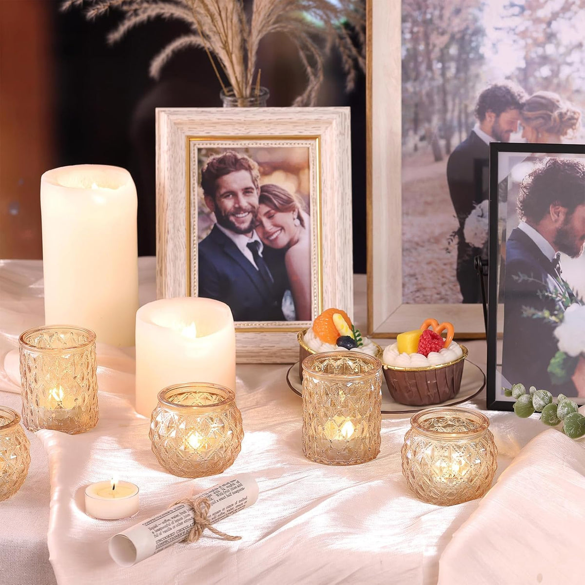 12pcs Assorted Gold Votive Candle Holders, Tea Light Candle Holder for Table Centerpiece, Gold