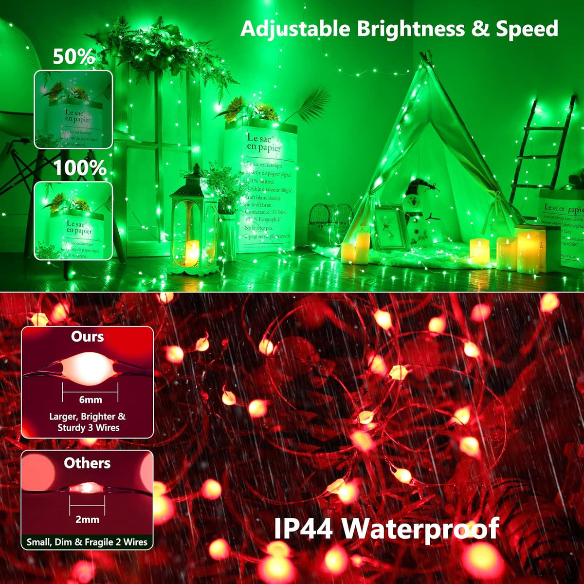 BrizLabs Fairy String Lights - 2 Pack 66ft 200 LED Color Changing Christmas Fairy Lights with