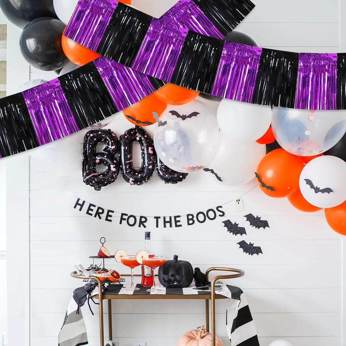 BEISHIDA 3 Packs Metallic Foil Fringe Garland Black Purple Wall Hanging Tinsel Fringe Banners for