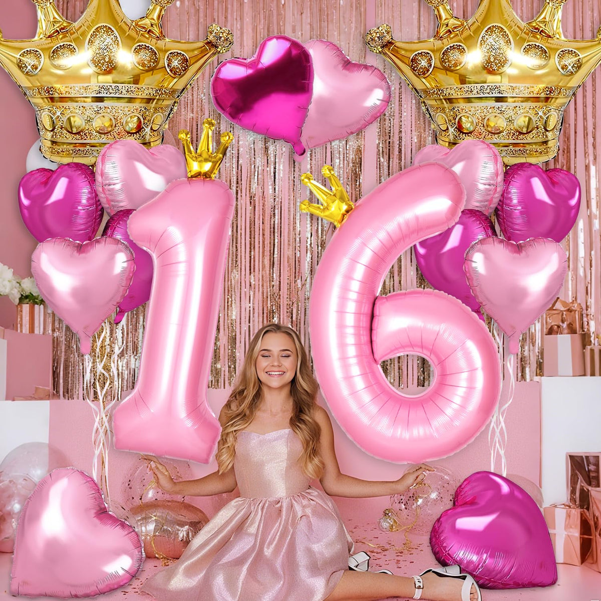 Princess 3rd Birthday Party Decorations, 40 inch Large Pink Crown 3 Balloon for Girls’ Princess