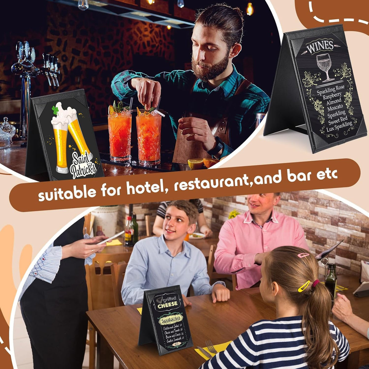 Gerrii Leatherette Table Tents Black PU Leather Menu Covers Bulk Double Sided Frame Sign Holders 2