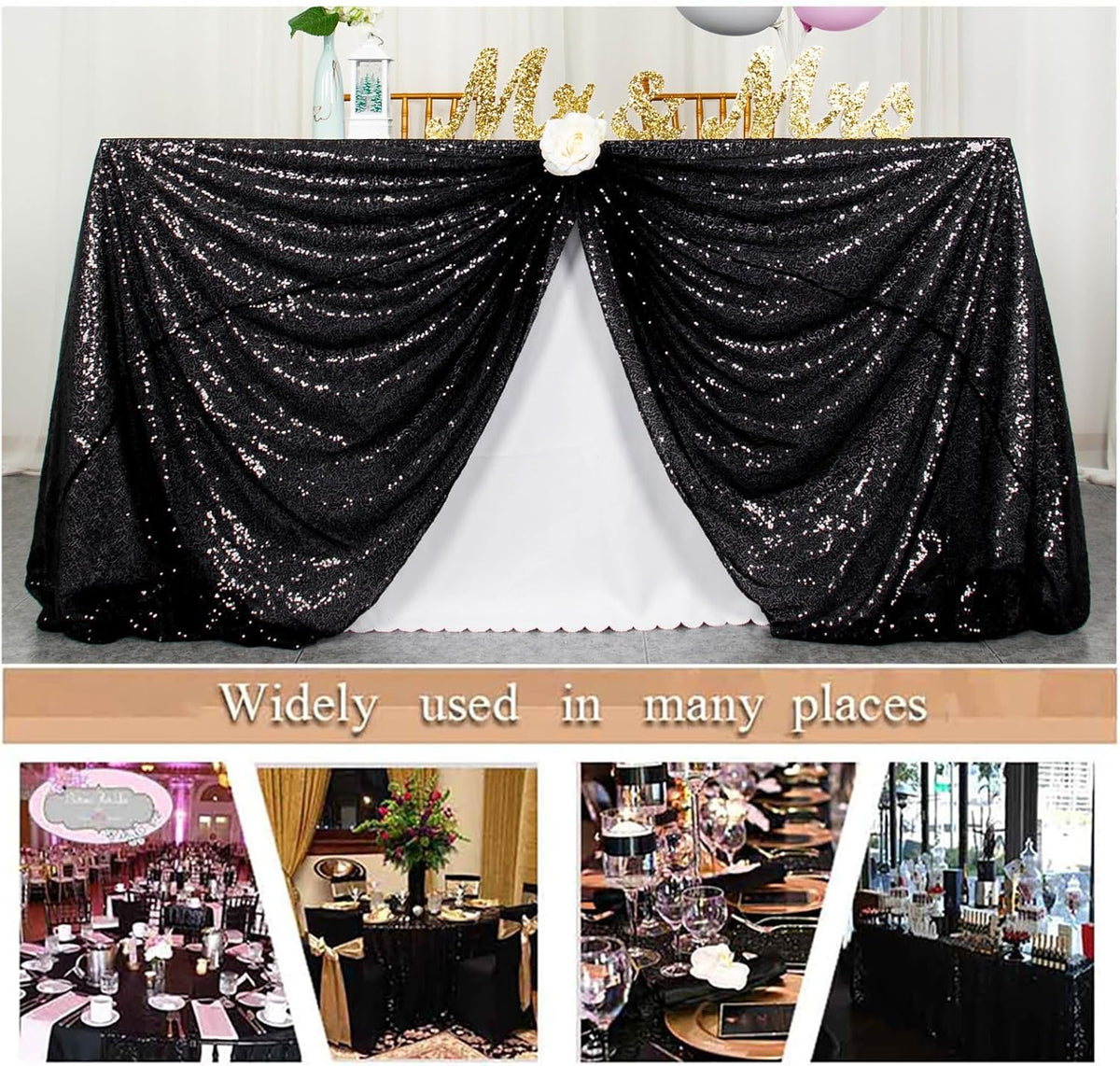 ShinyBeauty 2 Pack 72x72 Inch Black Sequin Tablecloths - Elegant Square Glitter Tablecloth Overlay