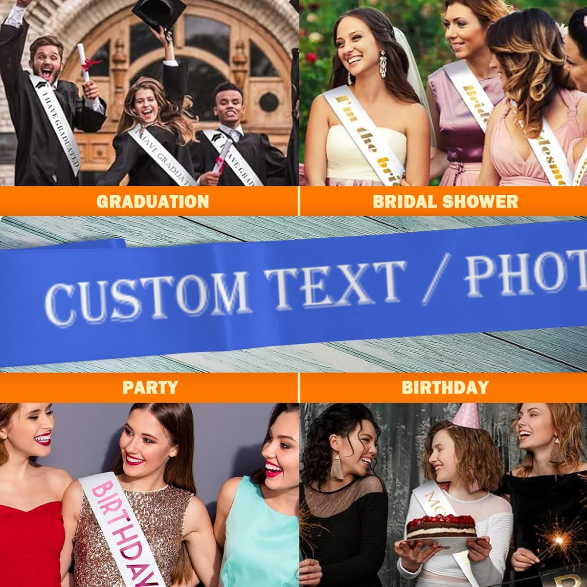 Custom Sash,Personalized Birthday Sash with Text Photo,Customized Bachelorette Sash Quote Sash