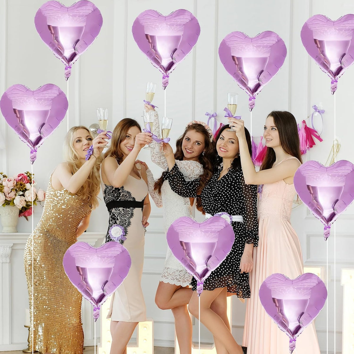 Purple Foil Heart Balloons, 12Pcs Lavender Purple Heart Shape Mylar Balloons, 18 Inch Light Purple