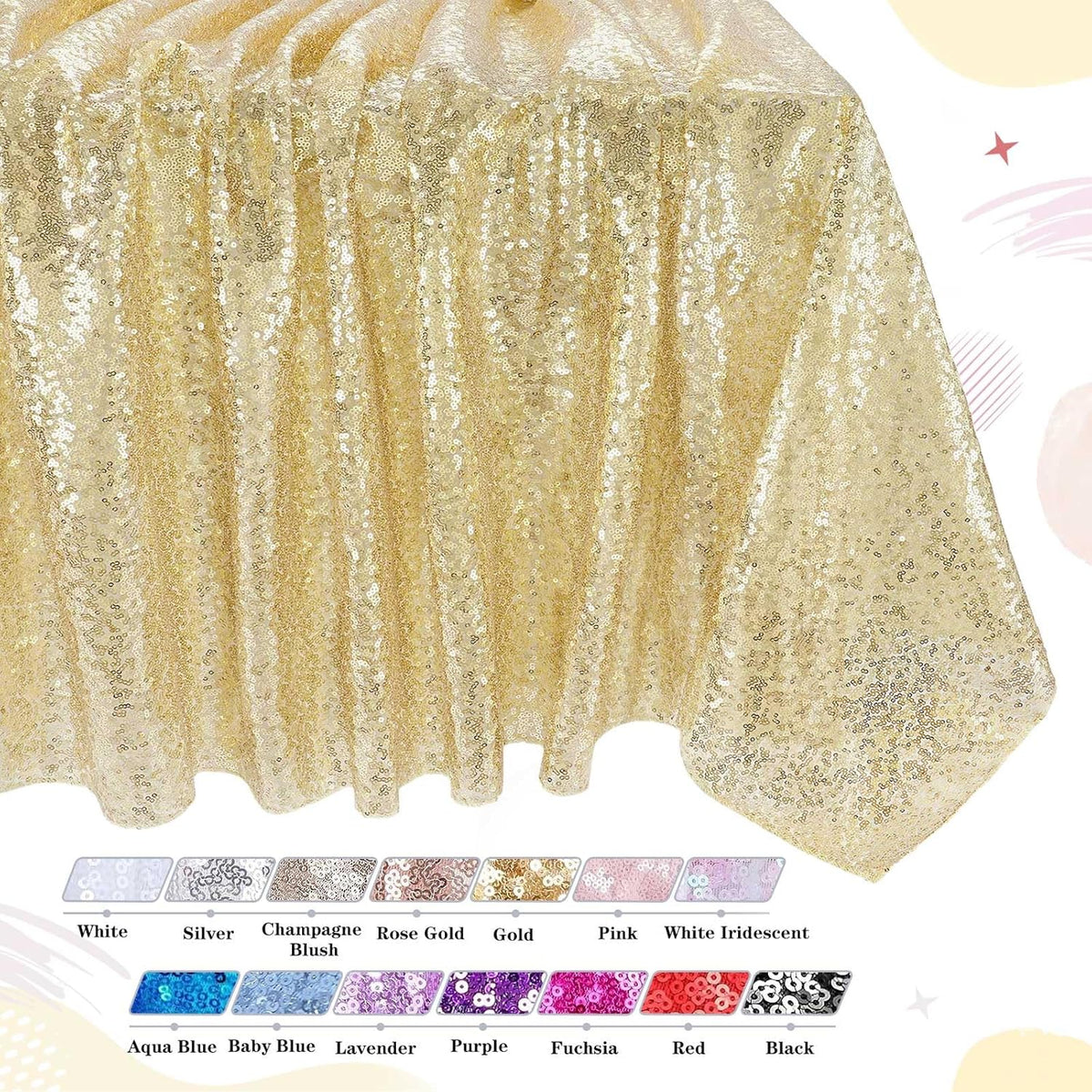 QueenDream Light Gold Tablecloth Party Decorations: Sequin Fabric Cover Drapes 60x102 Inch