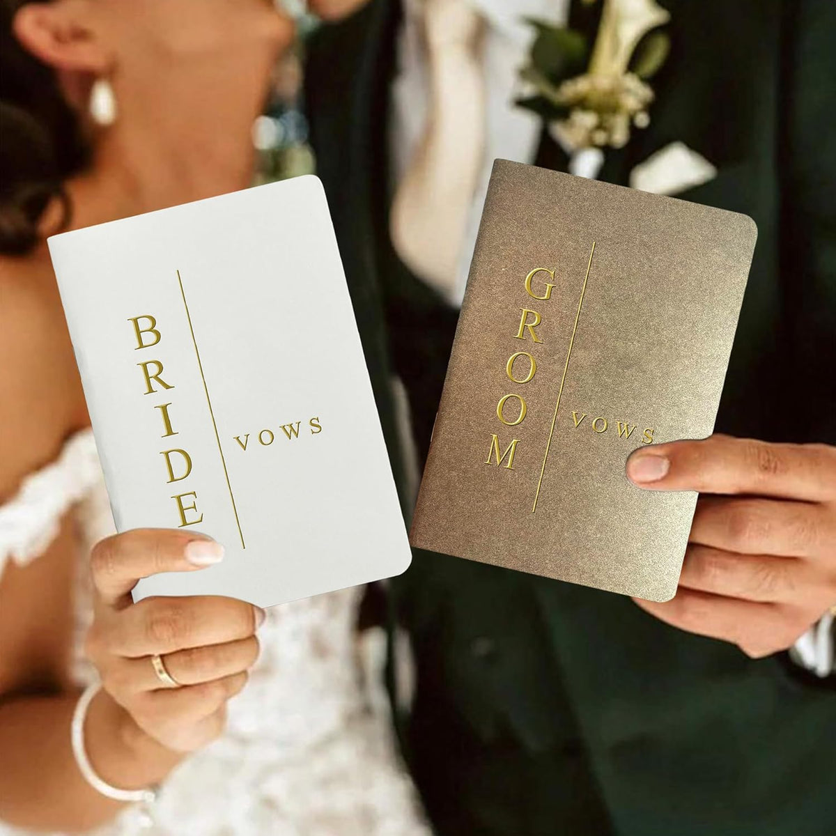 Vow Books His and Hers Wedding Vow Books Bride and Groom with Soft Touch Gold Foil Engraving