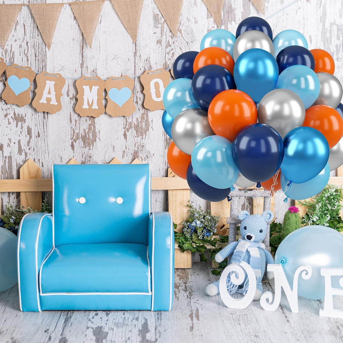 Paready Blue and Orange Balloons, 50 Pcs Astronaut Balloons with 12 Inch Navy Blue Metallic Blue