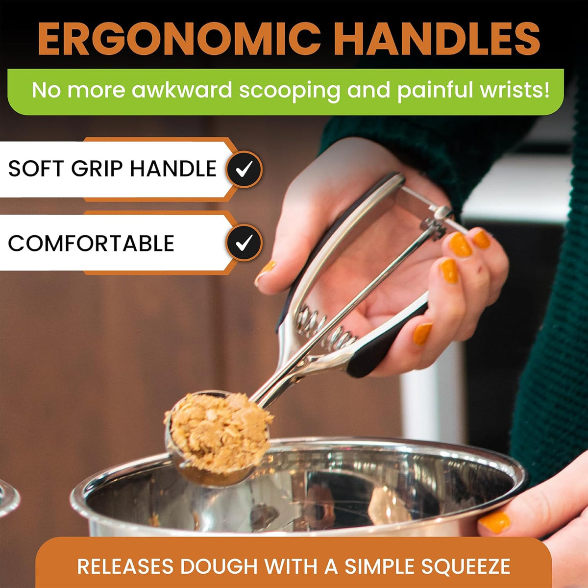 Spring Chef Medium #40 Stainless Steel Cookie Scoop for Baking - Multifunctional Cookie Dough Scoop