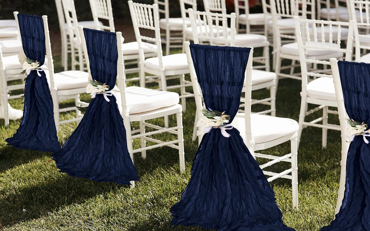 50 PCS Cheesecloth Chair Sashes, Bows Designed ChairSashes, 15.7x108 inch Chair Sashes for Aisle