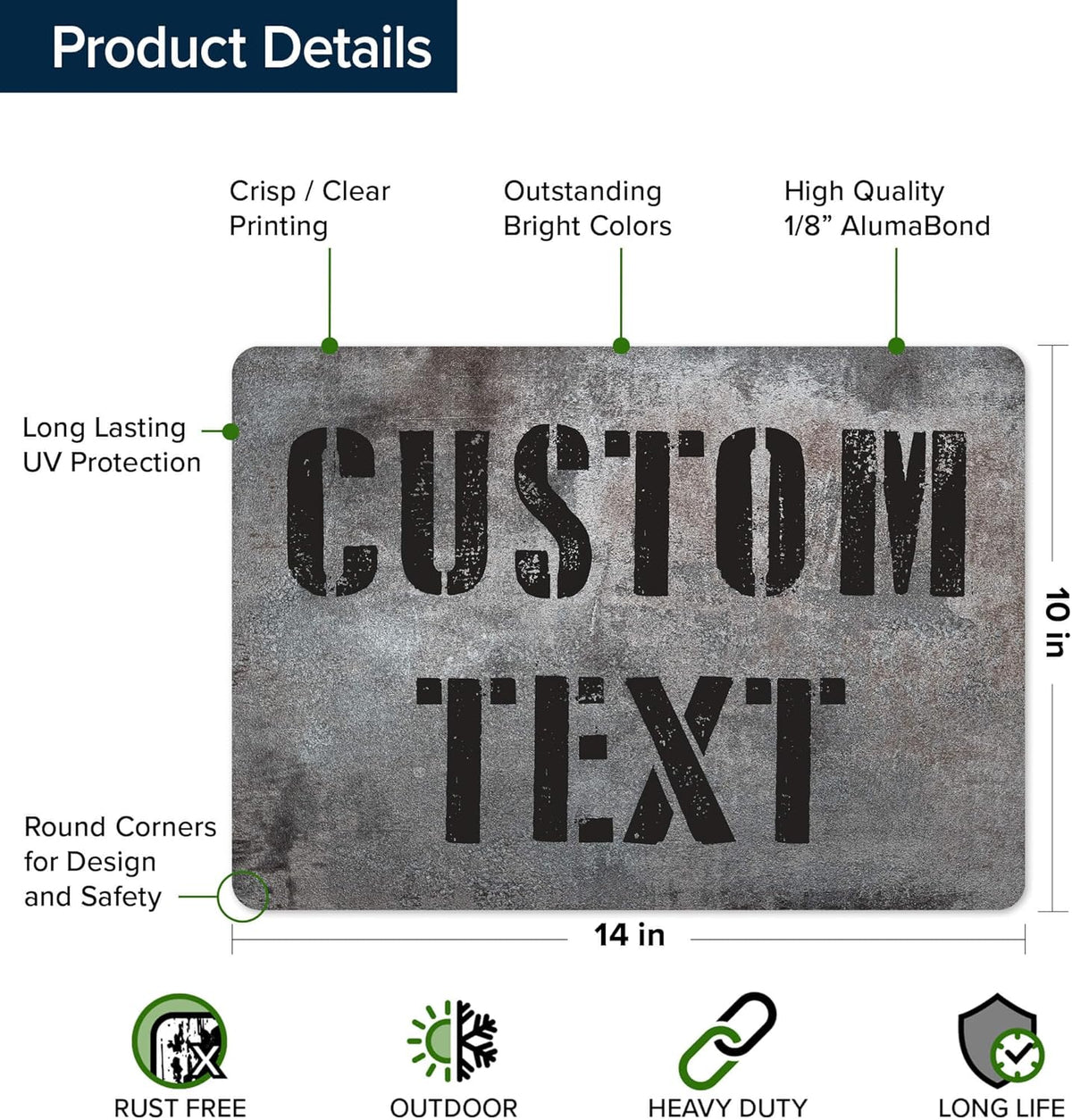Custom Sign, Custom Street Sign, 11 Font Colors, 13 Font Styles, 4 Hole Options, 22 Sizes, 10x14