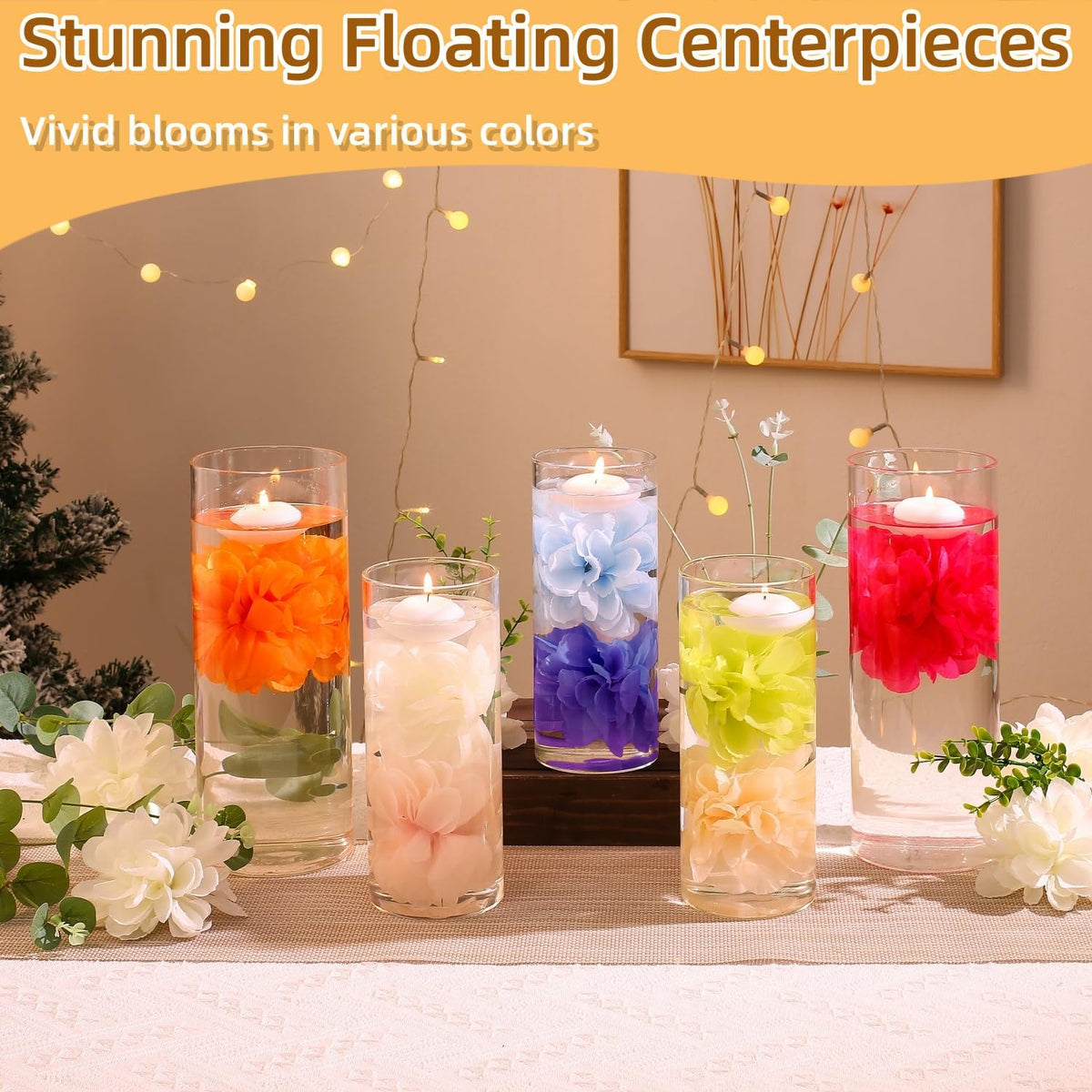 24 Pcs Floating Candles for Centerpieces and Floating Flowers Artificial Flowers Head Vase Filler