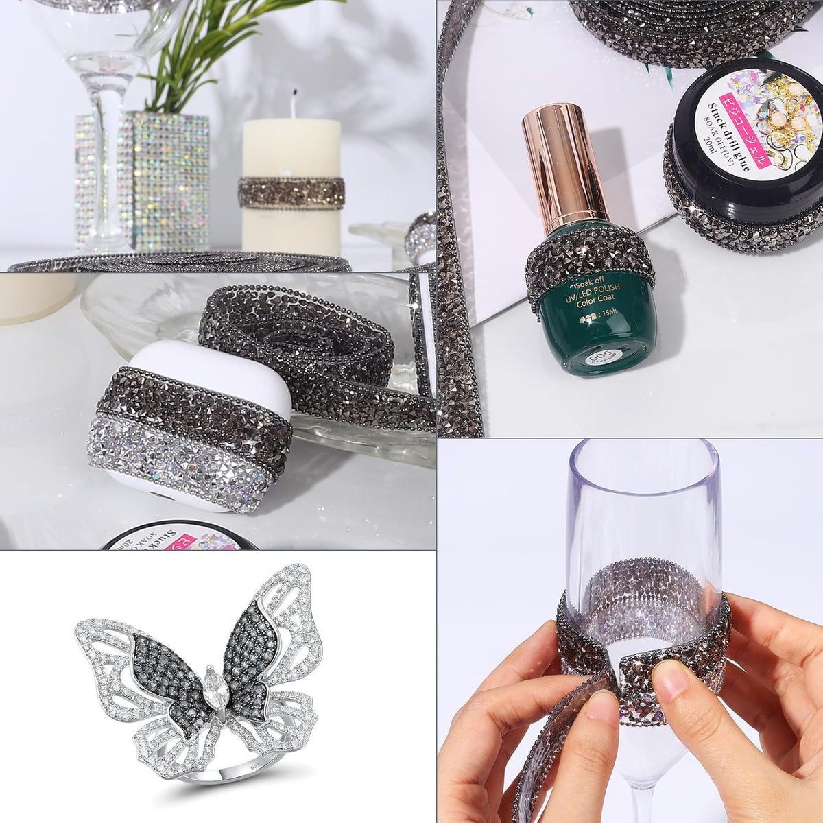 Rhinestone Ribbon 3 Yards Self Adhesive Rhinestone Strips Diamond Ribbon Sticker Crystal Roll