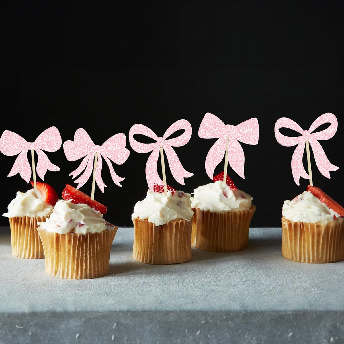 Gyufise 36Pcs Bow Cupcake Toppers Glitter Girls Birthday Decorations Bowknot Cupcake Picks Bow Tie