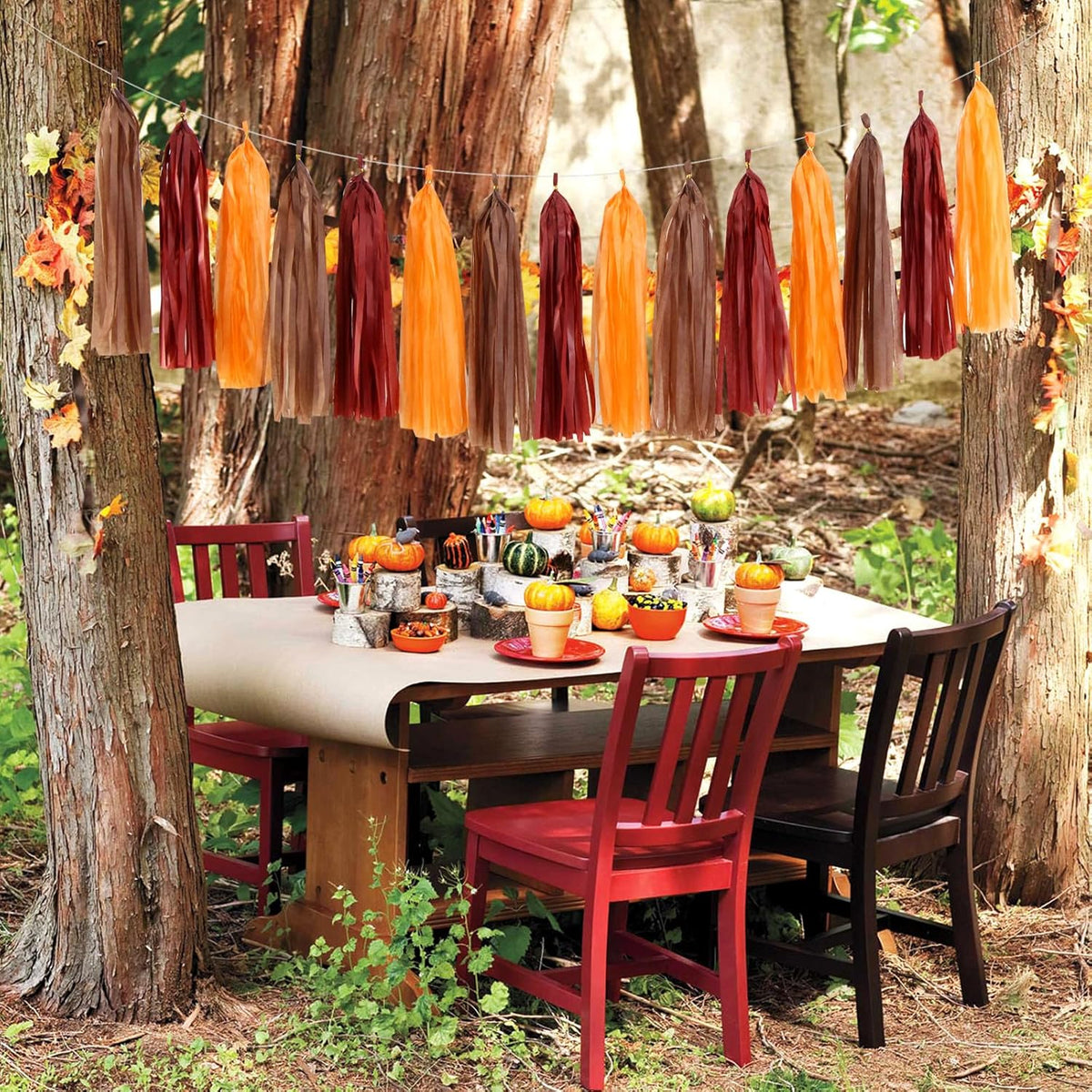 Brown Burgundy Orange Party-Decorations - 23pcs Fall Autumn Thanksgiving Harvest Paper Tissue Pom