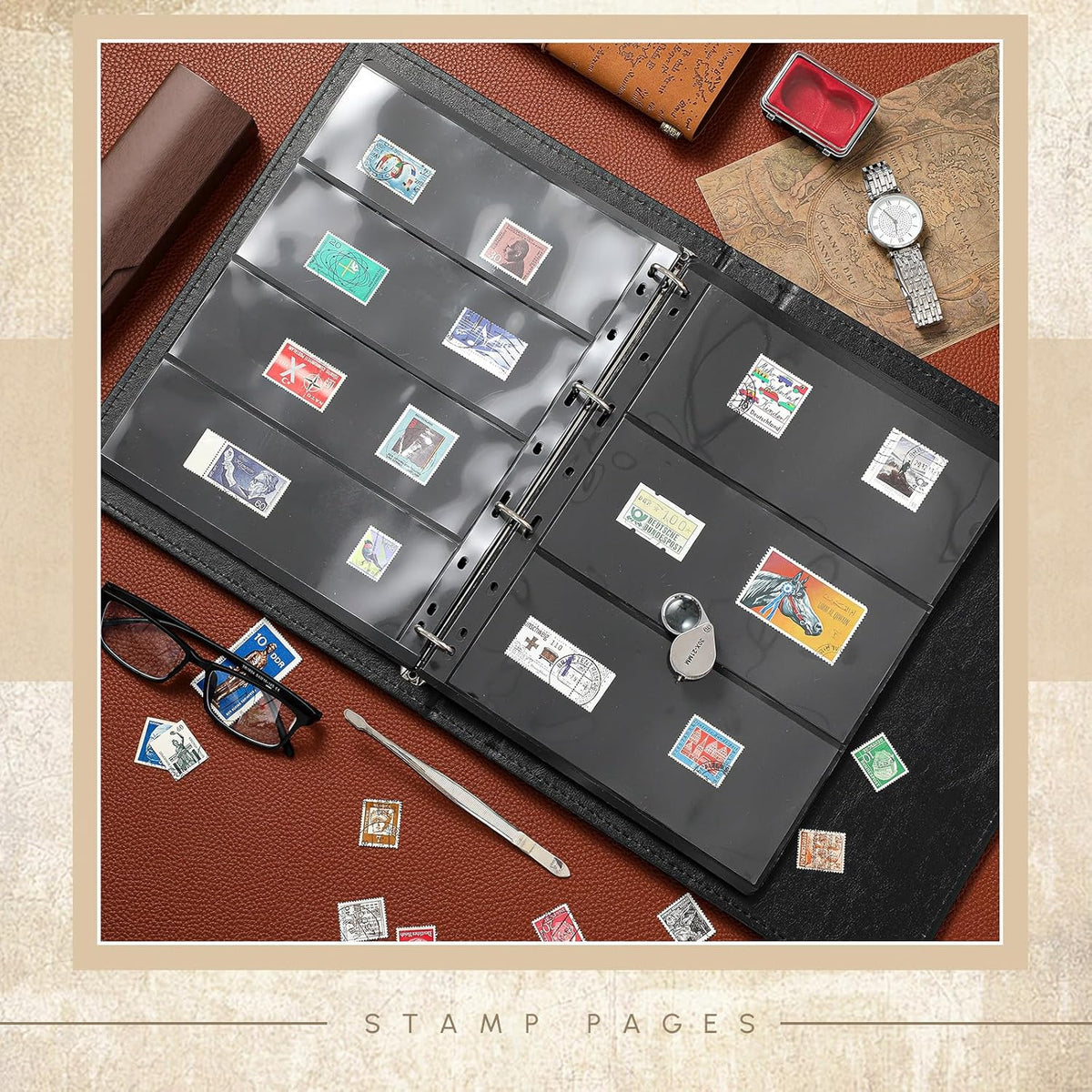 Lewtemi Stamp Collecting Albums Set Stamp Collection Book Include 20 Pages Album Binder Tweezer and