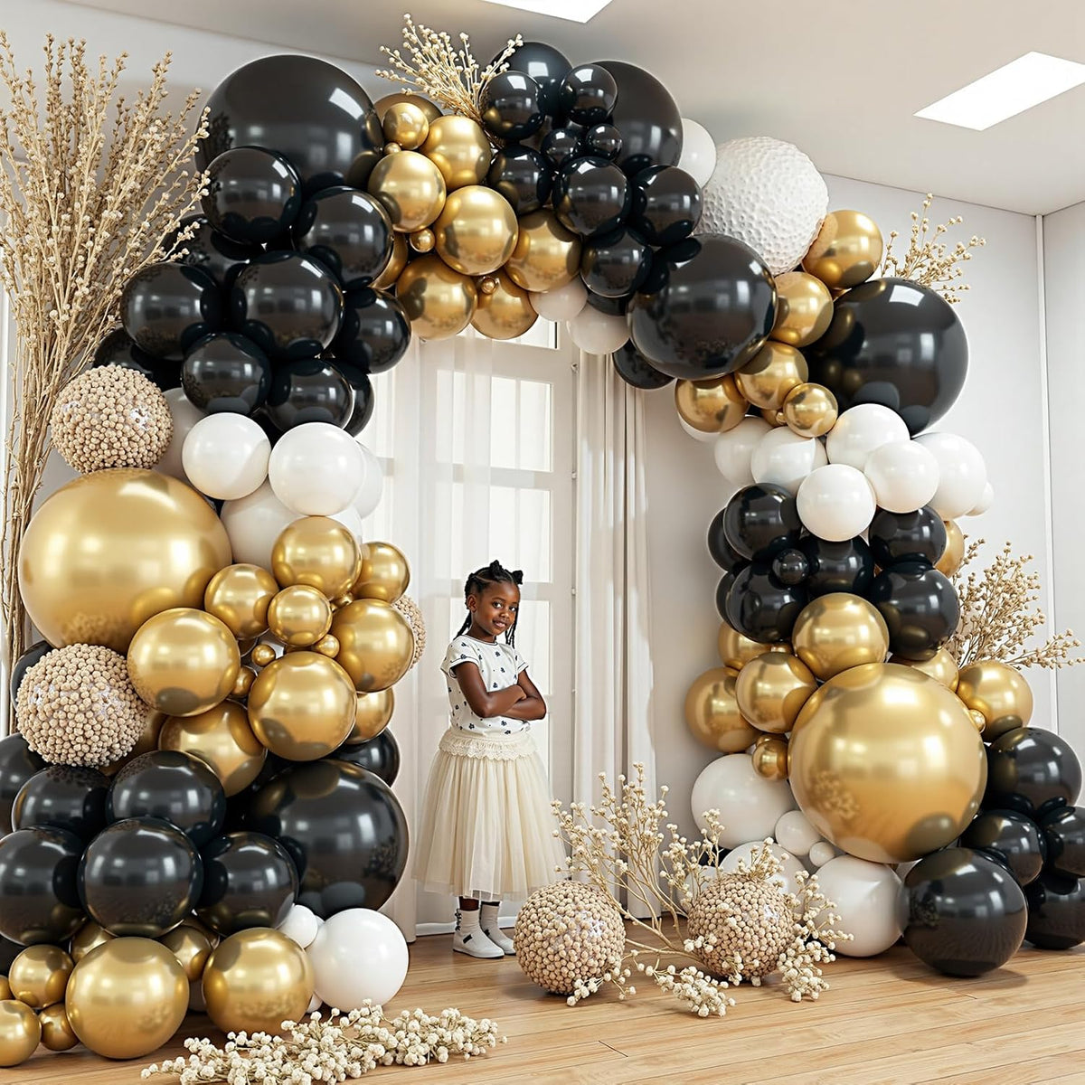 412Pcs Black and Gold Balloons,18 12 10 5 Inch Different Size Black White Metallic Gold Latex
