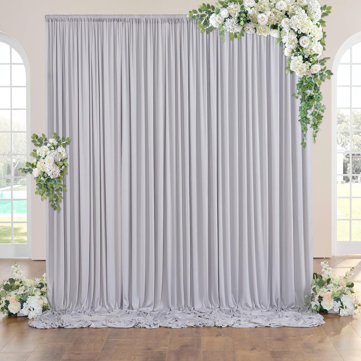10 ft x 10 ft Wrinkle Free Silver Backdrop Curtain for Parties, Polyester Silver Grey Backdrop