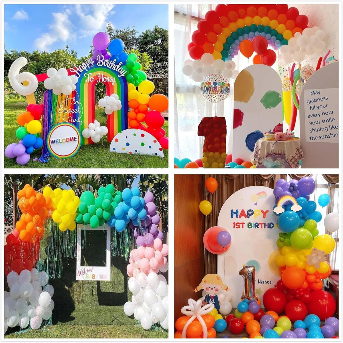 412pcs Rainbow Balloon Arch Kit Assorted Colors 18 12 10 5 Inch, Different Sizes Matte Latex