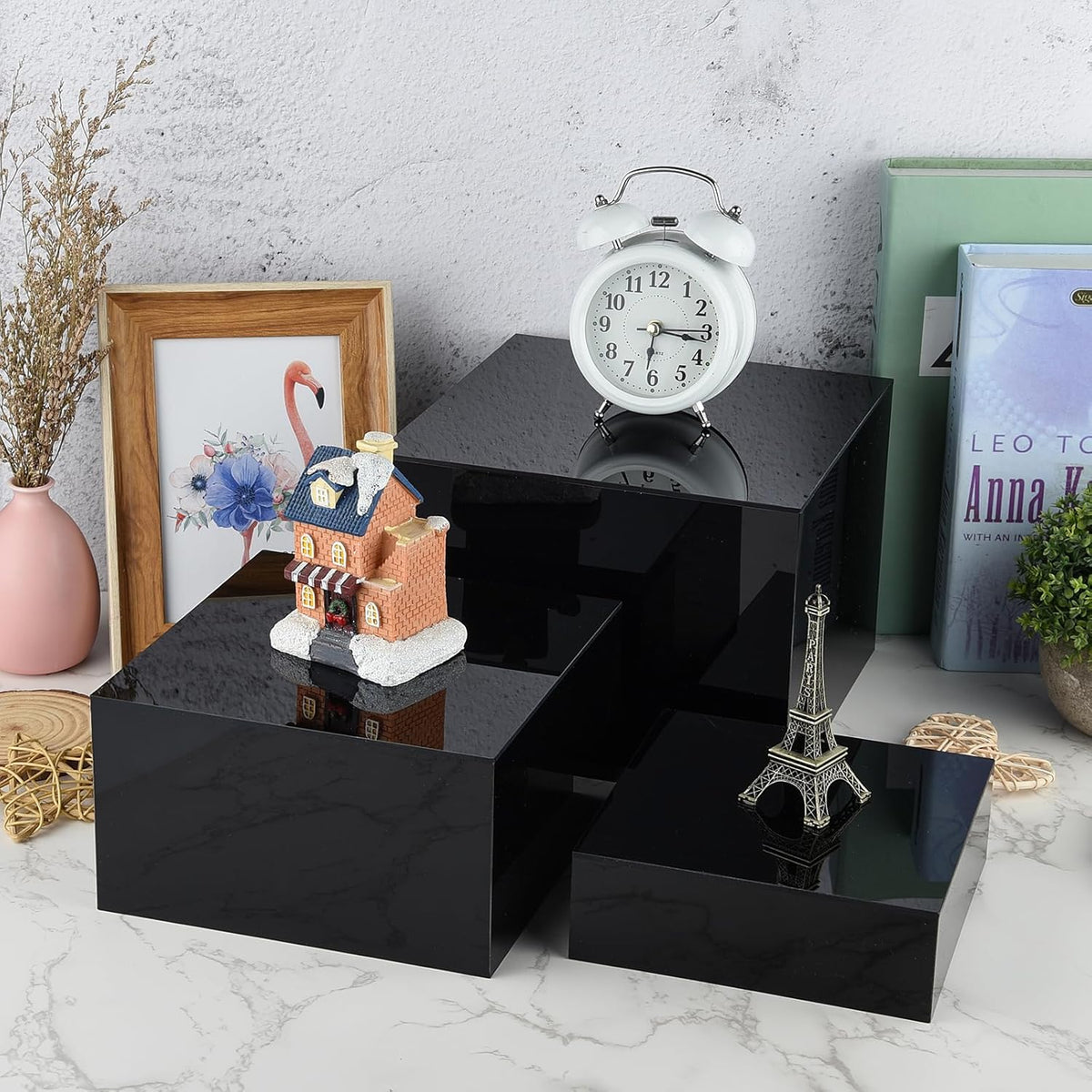 6Pcs Black Buffet Risers Acrylic Boxes Display Food Risers for Buffet Table Platter Parties