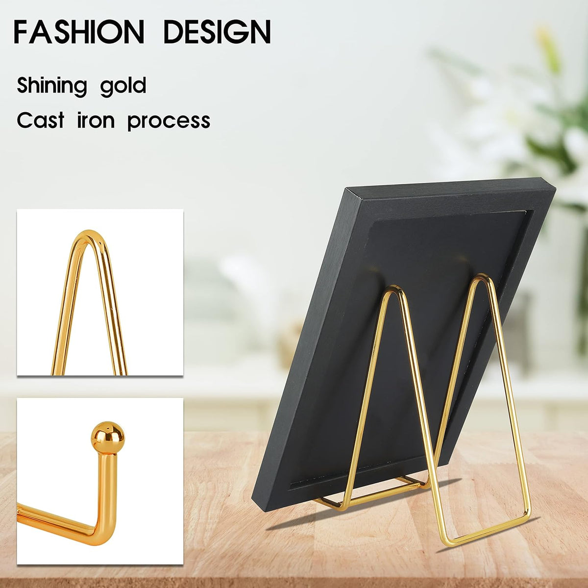 Decolore 6 Inch 5 Pack Gold Metal Display Stands Plate Stand Display Stands for Picture, Decorative