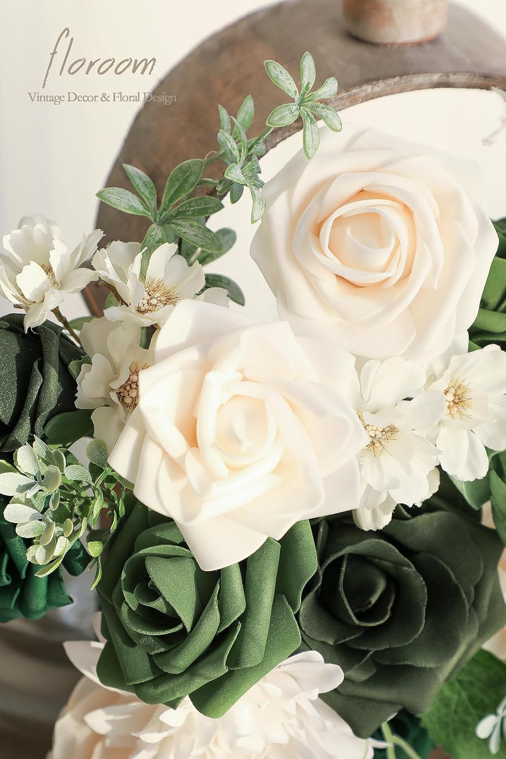 Floroom Olive Green Artificial Flowers Forest Green Fake Roses Peonies Dahlia Greenery Combo Box