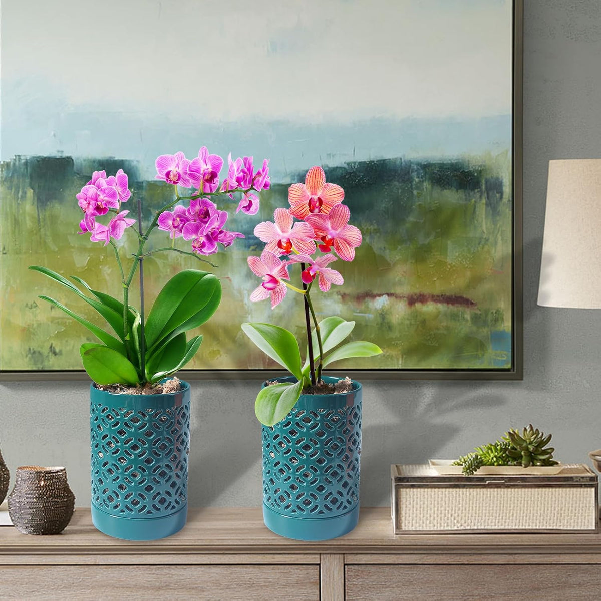 Orchid Pot 4 Inch, Orchid Pots with Holes & Saucers for Repotting, Breathable Slotted Orchid Pots