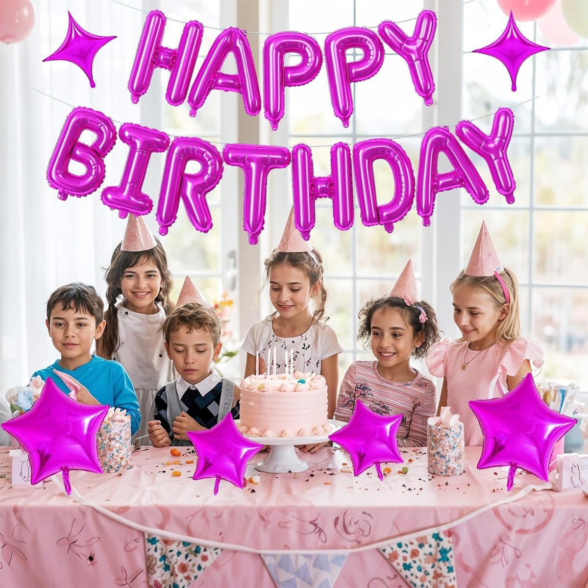 Happy Birthday Balloon Banner Hot Pink, 16 Inch Mylar Foil Letter Balloons, Reusable Birthday