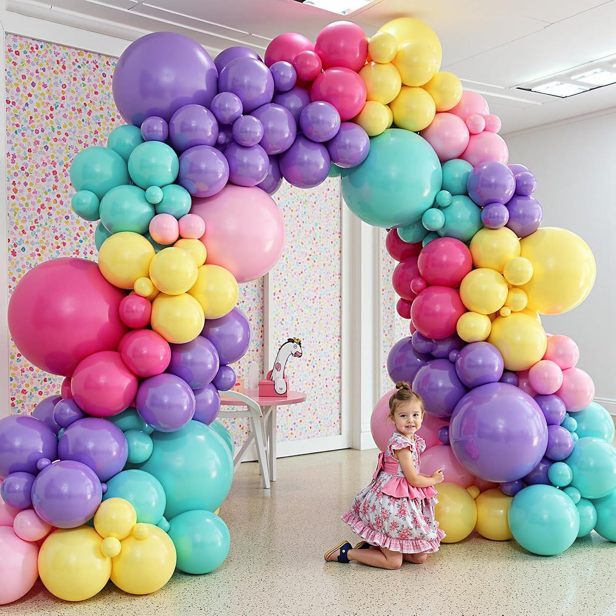 412pcs Purple Blue Pink Balloon Garland Arch Kit, 18 12 10 5 inch Different Sizes Hot Pink Metallic